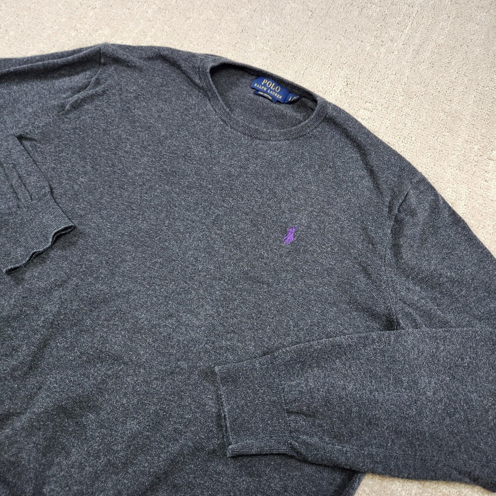 Polo Ralph Lauren Sweater Men Large Pima Cotton Gray Lightweight Knit Preppy